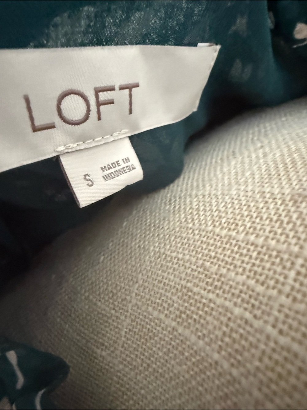 LOFT Teal Leaf-Print Button Henley Blouse - Picture 5 of 6